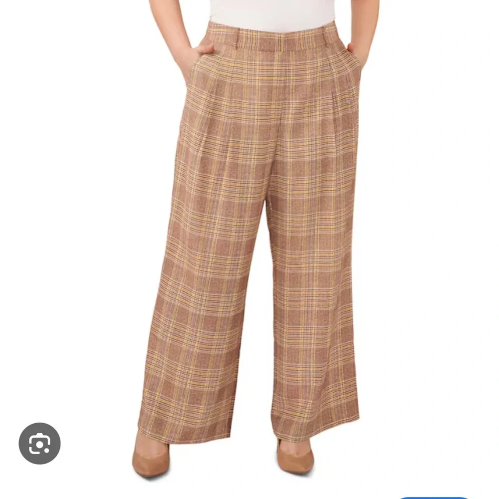 Vince Camuto Plaid Pleated Wide-Leg Pants (Plus Size) - Picture 1 of 15